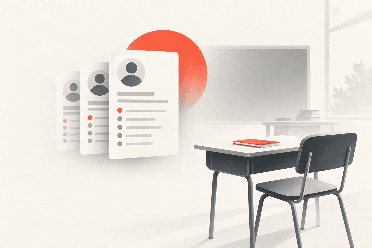 Roster cards and a classroom desk